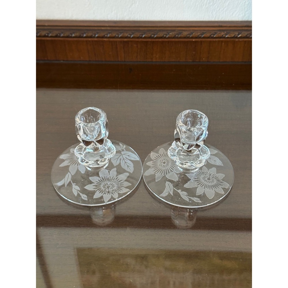 094. Vintage Pair of Duncan and Miller Glass Candlestick Holders
